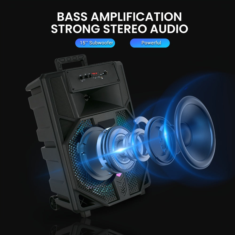 15-Inch Portable PA Speaker with RGB Lights, Wireless Audio and Mic detail image - detail view 9