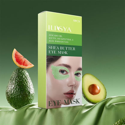 Three-Box Avocado-Print Under-Eye Patch Set with Green Individual Packs and Shea Butter Package Wording