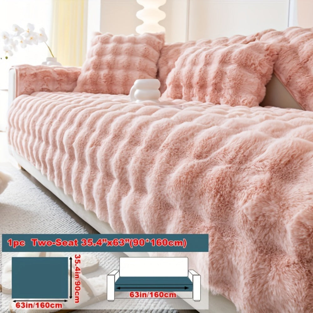 Sofa Cover Thick Faux Rabbit Plush Panels with Anti-Slip Feature for Seat, Armrest, Backrest or Pillowcase