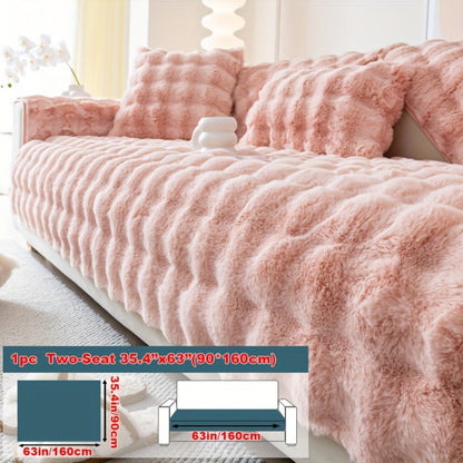 Sofa Cover Thick Faux Rabbit Plush Panels with Anti-Slip Feature for Seat, Armrest, Backrest or Pillowcase