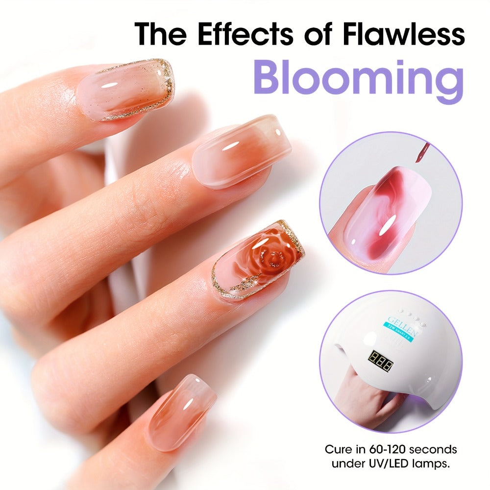 Clear Blooming Nail Art Gel Two-Bottle Set with 20ml Brush-Cap Bottles for Marble, Floral and Tie-Dye Designs