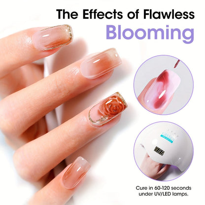 Clear Blooming Nail Art Gel Two-Bottle Set with 20ml Brush-Cap Bottles for Marble, Floral and Tie-Dye Designs
