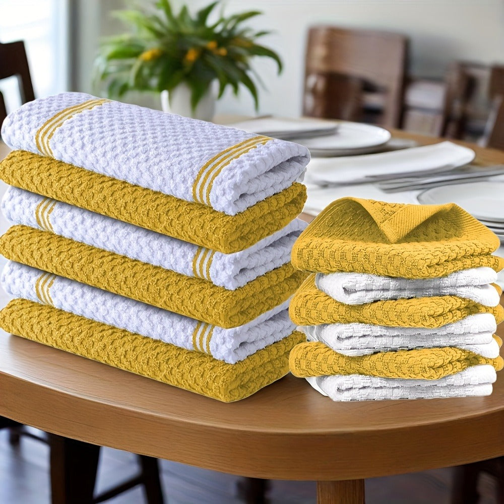 Twelve-Piece Cotton Kitchen Towel Set with Six 15 x 25-Inch Hand Towels and Six 12 x 12-Inch Washcloths
