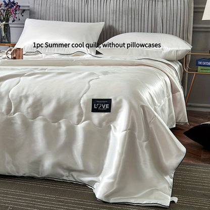 Satin-Look Summer Quilt in White, Silvery Grey, Pink or Lake Blue with Twin and Full Sizes