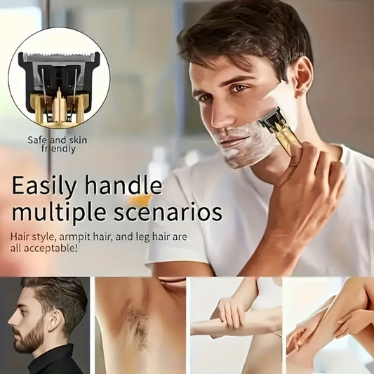 Beard Trimmer for Men USB Rechargeable Zero Contour Precision Edger Lithium Battery — Hair Clipper with Limit Comb ABS Body for Beard Facial Hair Body Grooming, Gold Black Bronze Home & Travel