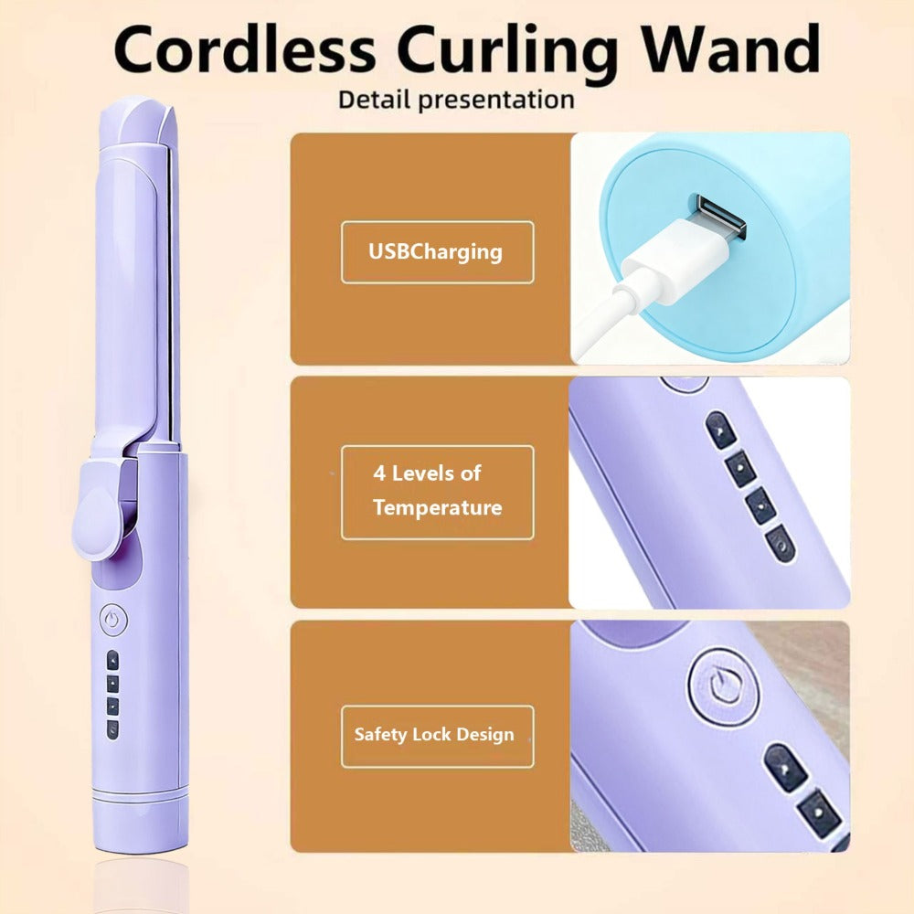 Cordless Mini Curling Iron Hair Styling Tool with USB-C Charging, Four Heat Settings and Two Colors