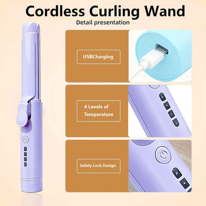 Cordless Mini Curling Iron Hair Styling Tool with USB-C Charging, Four Heat Settings and Two Colors