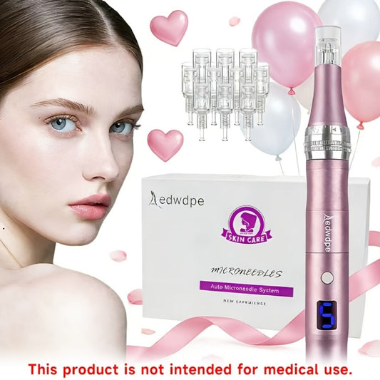 Microneedling Pen Electric 6-Speed Wireless Derma Pen 0.25mm Aluminum Alloy Cordless Skin Needling Device USB Rechargeable with 50 Replacement Heads for Face & Scalp Collagen Induction