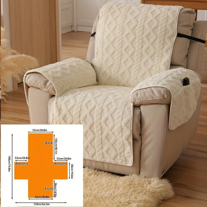 Quilted Recliner Chair Cover with Armrest Panels, Side Pocket and Elastic Straps in Three Neutral Colors