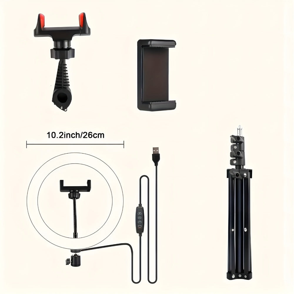 10- or 12-Inch USB Ring Light with Floor Tripod, Center Phone Holder and Three-Color Model Options