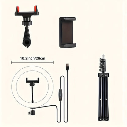 10- or 12-Inch USB Ring Light with Floor Tripod, Center Phone Holder and Three-Color Model Options