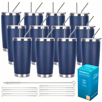 Stainless Steel Insulated Tumblers with Lid and Straw Bulk 20oz 304 Double Wall Vacuum Travel Mug for Hot Iced Coffee Drinks Water Cup Set 8pcs 12pcs 24pcs White Navy Blue Red Silver Black Mix