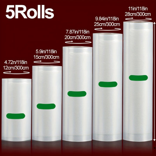 Vacuum Seal Bags Roll 5-Pack Multi-Size – BPA-Free PE+PA Vacuum Storage Roll Bags 3 Meters, 5 Widths for Food Storage, Meal Prep, Sous Vide & Freshness Preservation, Compatible with Vacuum Sealers