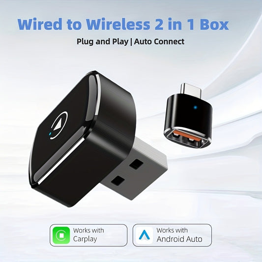 Wireless CarPlay & Android Auto Adapter Aluminum Alloy USB Dongle Voice Control Google Assistant Plug-and-Play for Vehicles with Factory Wired CarPlay or Android Auto, Portable Compact M32