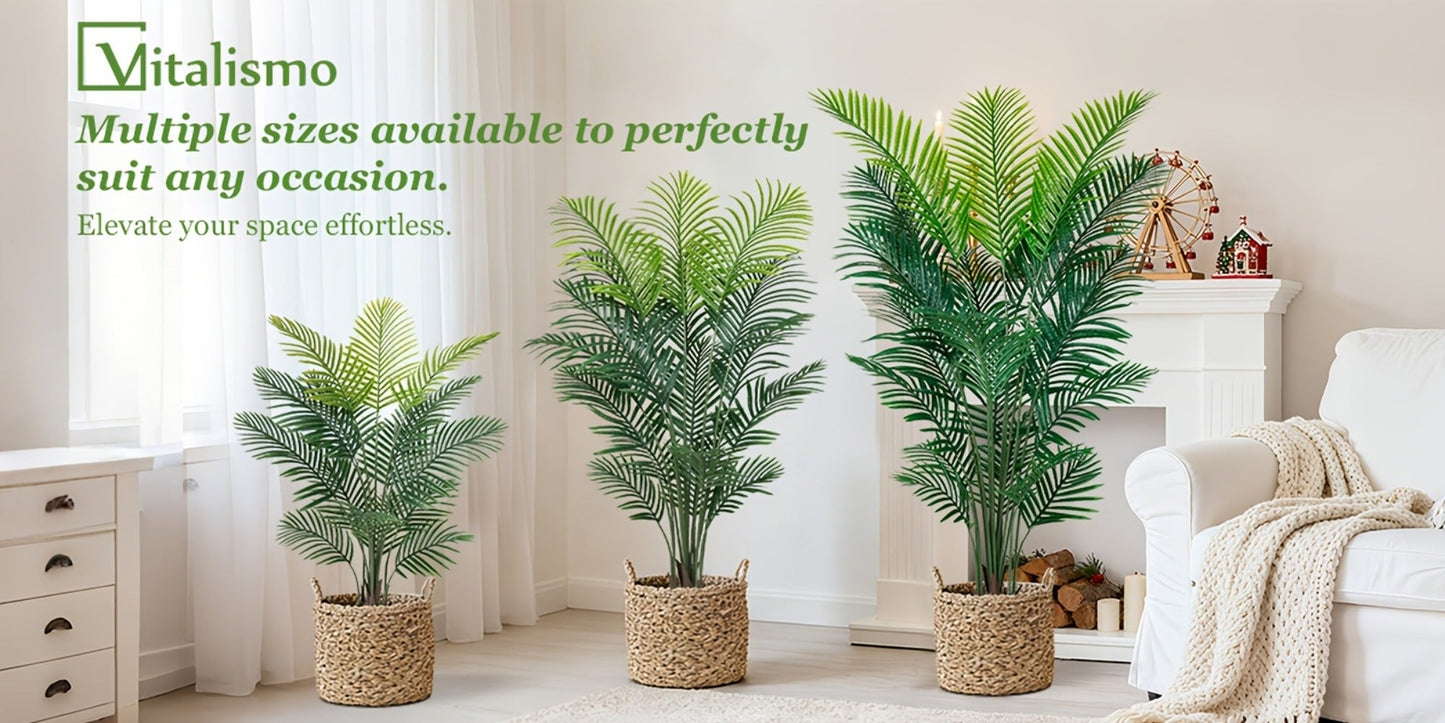 Artificial Areca Palm Tree in 4, 5 or 6-Foot Heights with Frond Count and White Planter Options