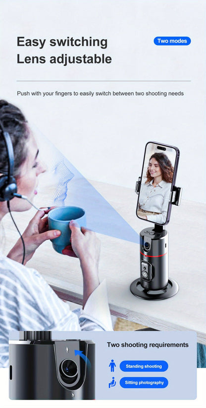 Gesture Control Auto Face Tracking Tripod with 360° Rotation & Wireless Remote No App Required – Smart AI Phone Holder for Vlogging Live Streaming TikTok YouTube Fitness iPhone Android Black Pink