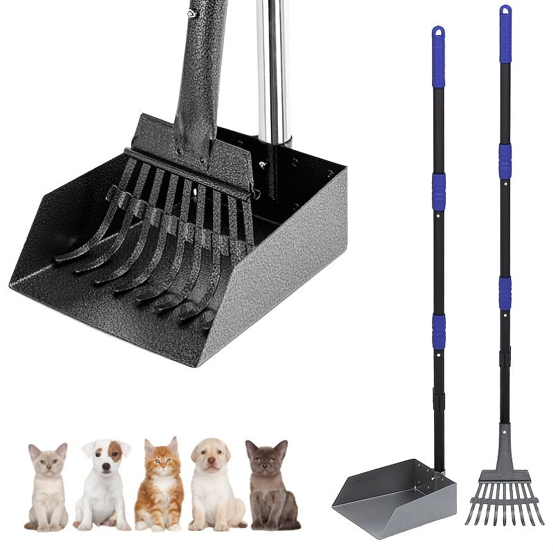 Dog Pooper Scooper Set Stainless Steel – Rust-Proof Tray & Rake with Adjustable Handles, Easy-Clean Pet Waste Removal Scoop for All Breeds, Multiple Colors Available