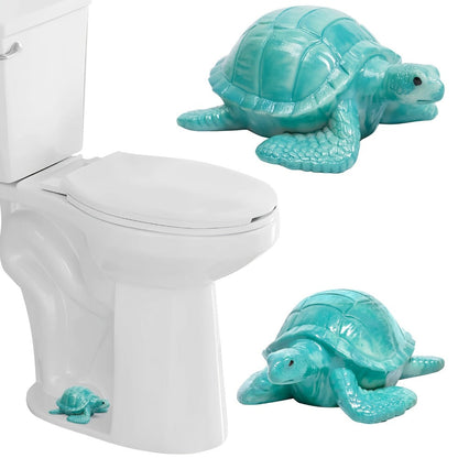 Four-Piece Green Sea Turtle Toilet Bolt Cap Set with Hand-Painted Coastal Bathroom Accent Design