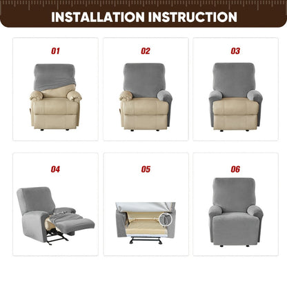 Slipcover Set, Eight-Piece Jacquard Stretch Cover for Three-Seat Recliner with Side Pocket in Nine Colors