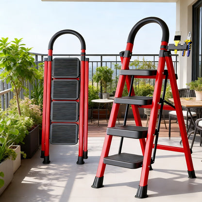 Folding Step Stool Ladder 500lbs Heavy Duty Steel with Anti-Slip Wide Treads & Handrails – Safety Lock, Portable Multi-Step Ladder for Home, Kitchen & Outdoor Use, Mini / Medium / Large