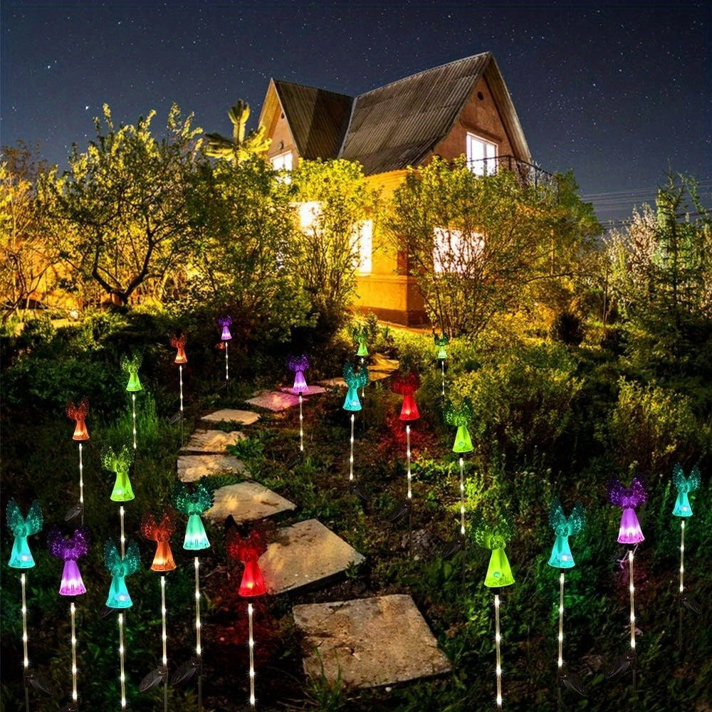 Solar Garden Lights Color-Changing Angel Stakes with 7-Color LEDs in 2- or 4-Pack Sets for Memorial Decor