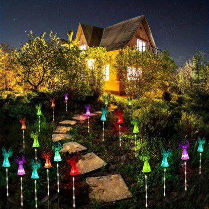Solar Garden Lights Color-Changing Angel Stakes with 7-Color LEDs in 2- or 4-Pack Sets for Memorial Decor
