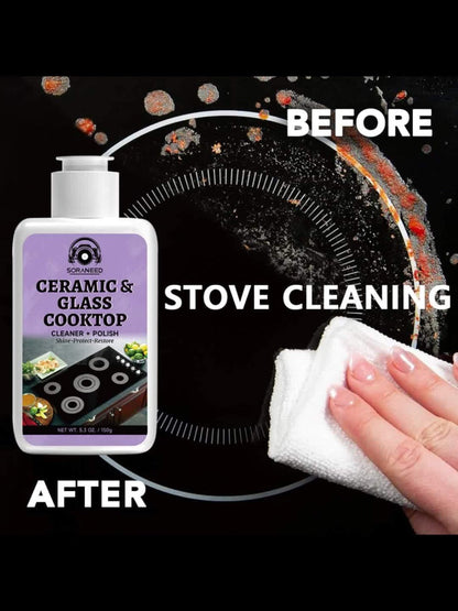 Ceramic Stovetop Cleaner Cream – Heavy Duty Glass Stove Top Cleaning Paste, Removes Burnt-On Grease & Stains, Non-Scratch, Non-Toxic, No Harsh Fumes, Safe for Induction & Electric Cooktops