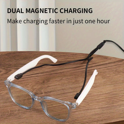 Bluetooth Smart Glasses with Photochromic Auto Dimming Lenses & Anti Blue Light – Wireless Built-in Speaker | Music & Hands-Free Calls | Magnetic Charging | Black White Gold Blue | Wearable Tech Gift