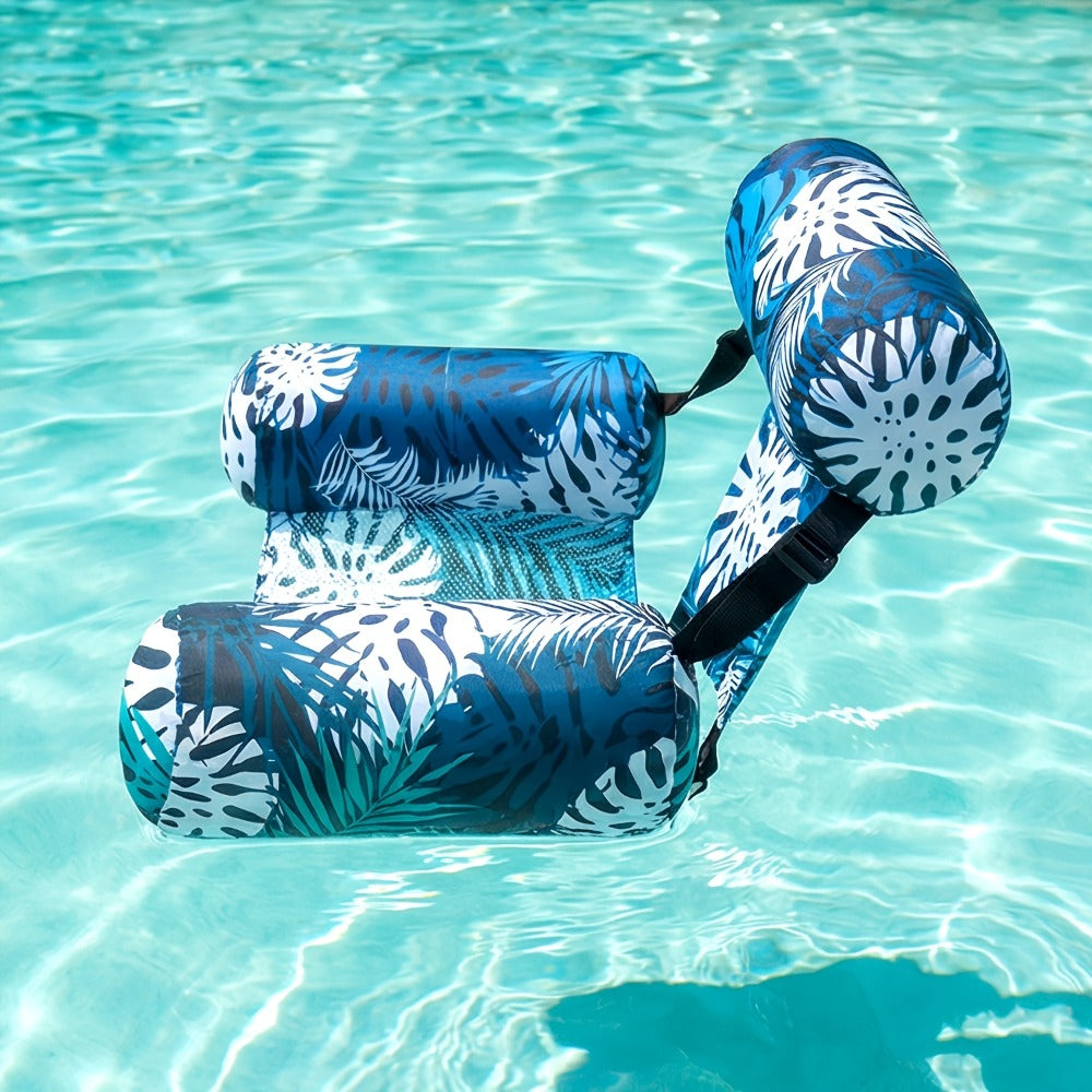 Leaf-Print Inflatable Pool Float Chair with Mesh Sling Seat in Blue, Blue-Green or Red-Cyan Checkout Options