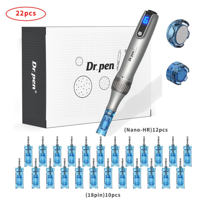 Dr. Pen M8S Wireless Microneedling Kit – Professional Electric Derma Pen with 22 Replacement Cartridges Nano + 18-Pin Collagen Induction Skin Rejuvenation Anti-Aging Device