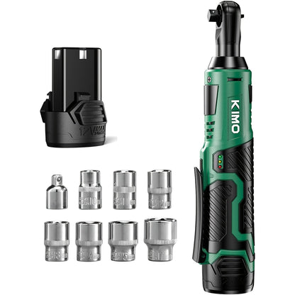 Power Tools KIMO 12V 3/8 Inch Cordless Ratchet Wrench with 40 ft-lb Torque, 400 RPM and Socket Set