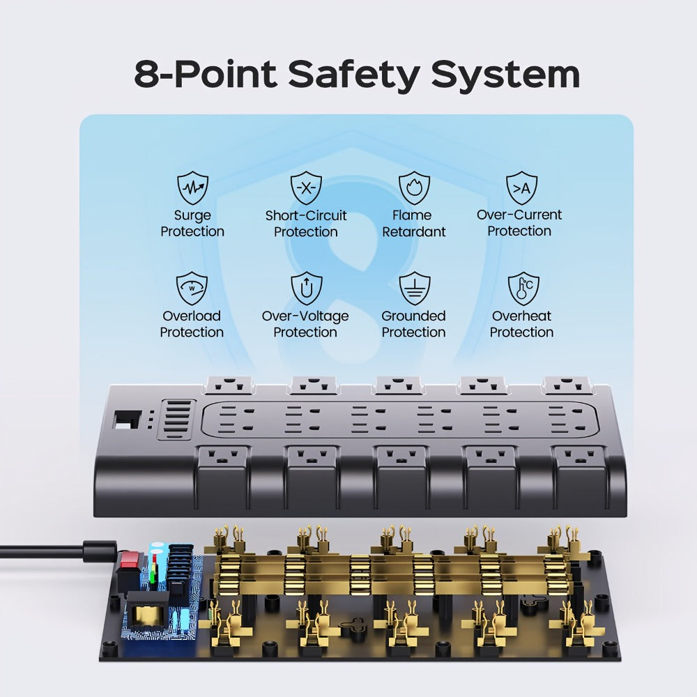 Surge Protector Power Strip 28-in-1 with 22 AC Outlets, 5 USB-A, 1 USB-C, 2100J Rating and 5 to 13 ft Cord Options