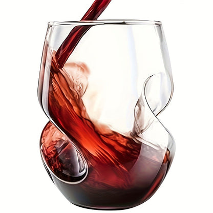 Curved Stemless Drinking Glasses, Two-Piece Clear Set with Sculpted Side Grips and 4.72-Inch Height