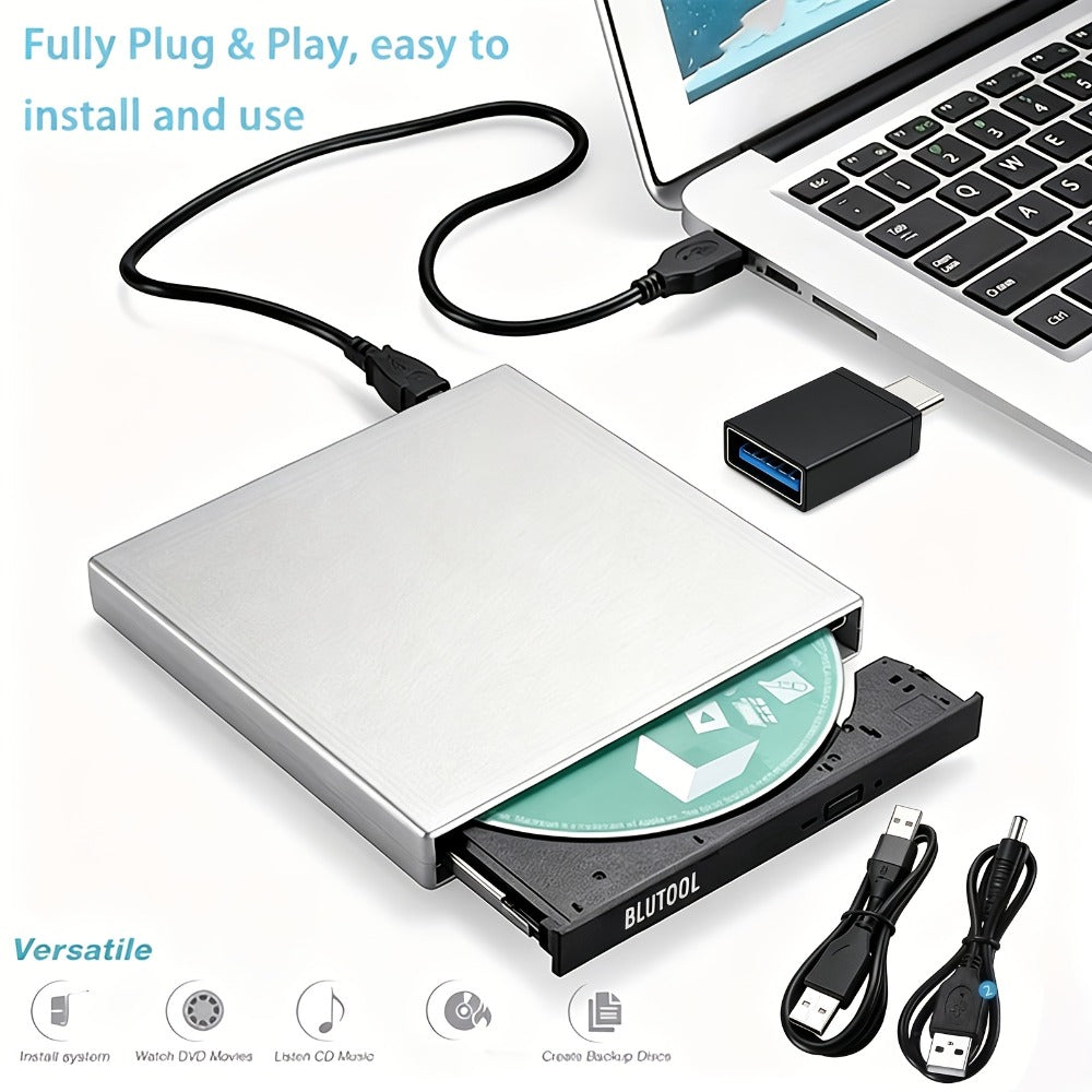 USB External DVD Drive with Storage Bag - Portable CD DVD-ROM CD-RW DVD-RW Burner Recorder Player for Laptop Desktop PC, Plug and Play, No Driver Needed, USB 2.0 High Speed
