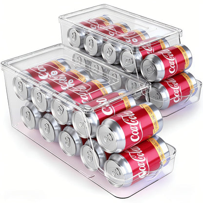 Soda Can Organizer for Refrigerator Stackable | Can Holder Dispenser with Lid for Fridge, Pantry & Freezer – Holds 9 Cans Each, BPA-Free Clear Design, 1 or 2 Pack