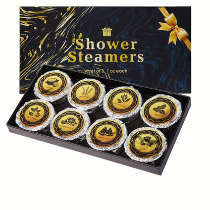 Shower Steamers 8 Pack with Essential Oils - Aromatherapy Shower Tablets 30g, 8 Scents Lavender Eucalyptus Rose Peppermint, Stress Relief Self Care Spa Gift for Women & Men