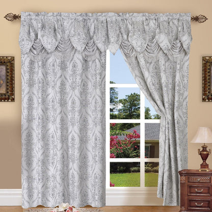 Jacquard Curtain Panels 2-Piece Set 54x84 Inch with Attached Waterfall Valance - Rod Pocket Room Darkening Luxury Window Curtains, Machine Washable, 9 Colors for Living Room Bedroom & Home Office