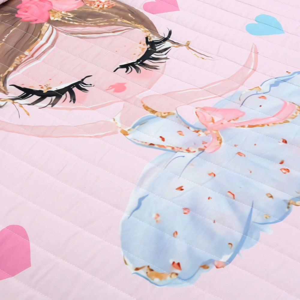Pink Pony and Princess Print Three-Piece Bedspread Set with 67 x 90-Inch Cover and Two 20 x 28-Inch Shams
