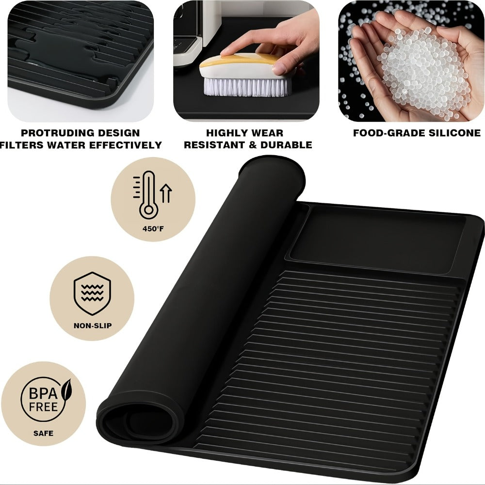 Kitchen Mat, 23.6x15.7-Inch Silicone Coffee Machine Mat with Detachable Side Pad and Three Styles