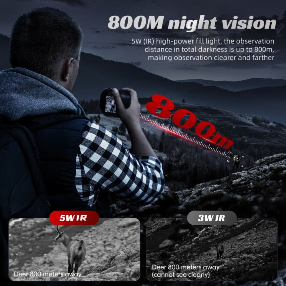 Night Vision Monocular 1080P HD 5W IR 2600FT Range 10X Digital Zoom 2-Inch Screen Handheld Night Vision Scope for Hunting Camping Wildlife Observation Home Security Gift for Men
