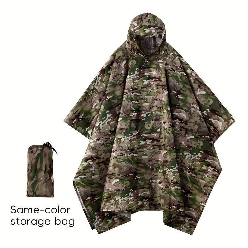 Digital Camouflage Hooded Rain Poncho with Snap-Side Closure, Front Pocket and Matching Storage Bag