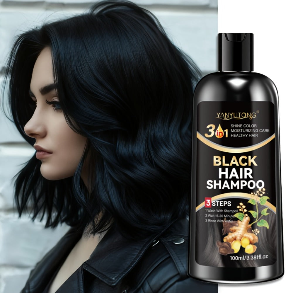 Hair Dye Shampoo, YANYUTONG 100ml Black 3-in-1 Bottle with Three-Step Package Directions for Home Use