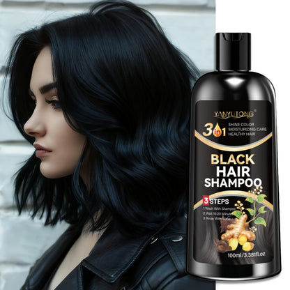 Hair Dye Shampoo, YANYUTONG 100ml Black 3-in-1 Bottle with Three-Step Package Directions for Home Use