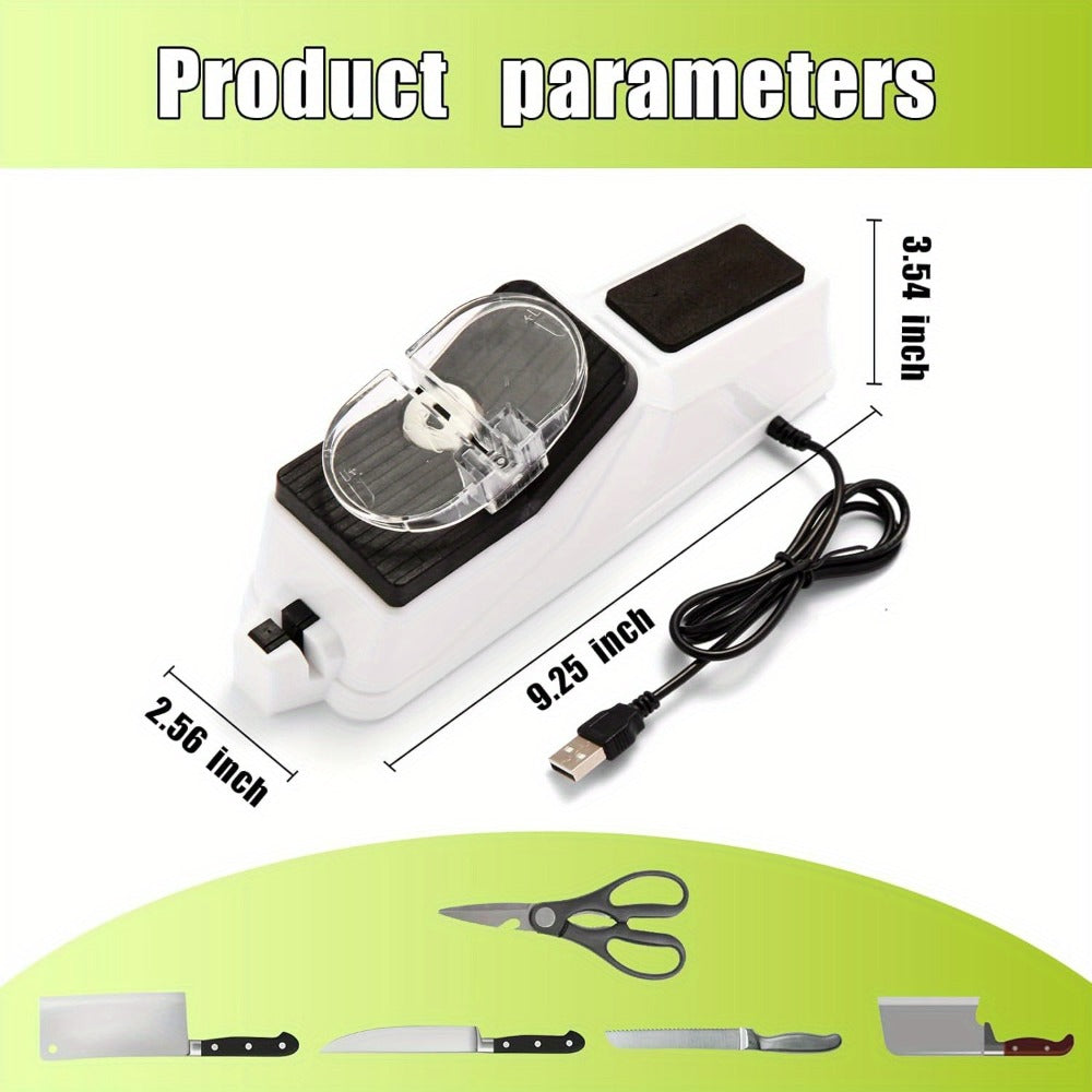 USB-Powered Electric Knife Sharpener with Five Double-Sided Stones and Clear Protective Cover
