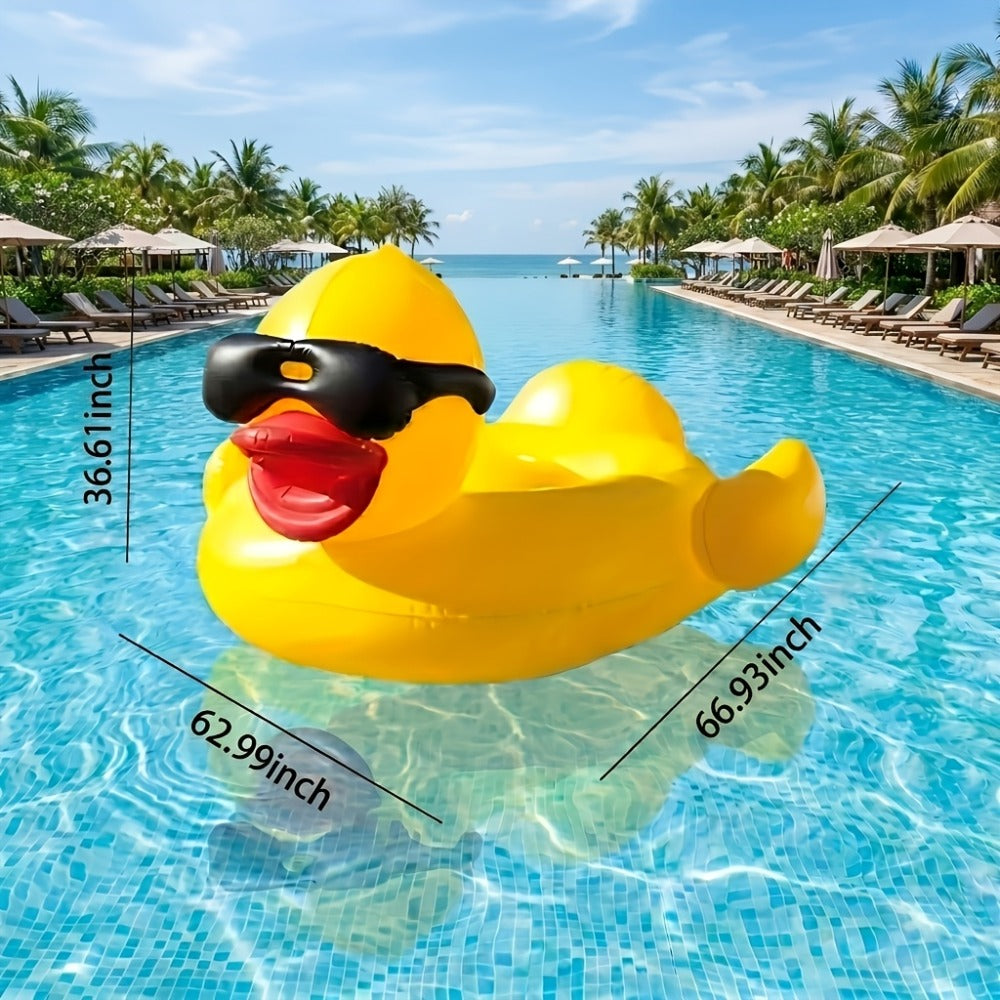 Giant Yellow Duck Pool Float, 67-Inch Ride-On Inflatable with One 16-Inch Beach Ball for Pool Parties