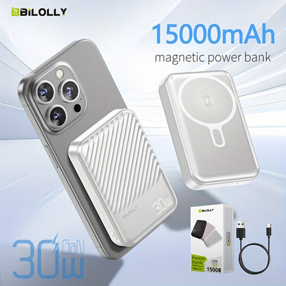30W Fast Charging Magnetic Power Bank 6000 10000 15000mAh – 15W Wireless Output MagSafe Compatible Portable Charger Dual USB-C Battery Pack for iPhone 17 16 15 14 13 12 Android