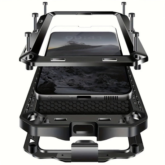 Phone Case Heavy Metal Frame with Built-In Glass Screen Protector and S Pen Access for Galaxy S23/S24 Ultra