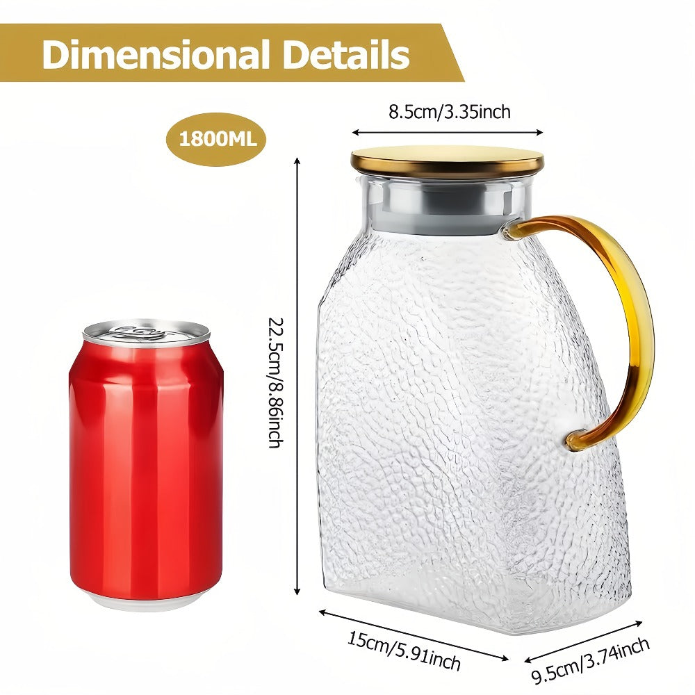 1.8-Liter Textured Glass Fridge Jug Set with Lid, Long Spoon and Cleaning Brush for Cold Drinks