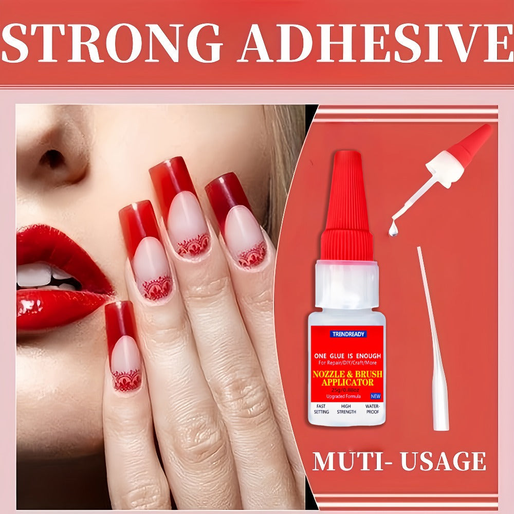 Nail Glue Salon Grade Super Glue 2-Pack – Heavy Duty Clear Adhesive for Artificial Nails, Multi-Surface Repairs, Waterproof with Dropper & Brush, Non-Yellowing