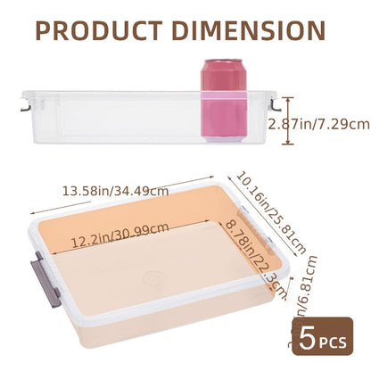 Five-Piece Clear Storage Box Set with Latching Lids, Stackable Low-Profile Design and 13.58-Inch Length